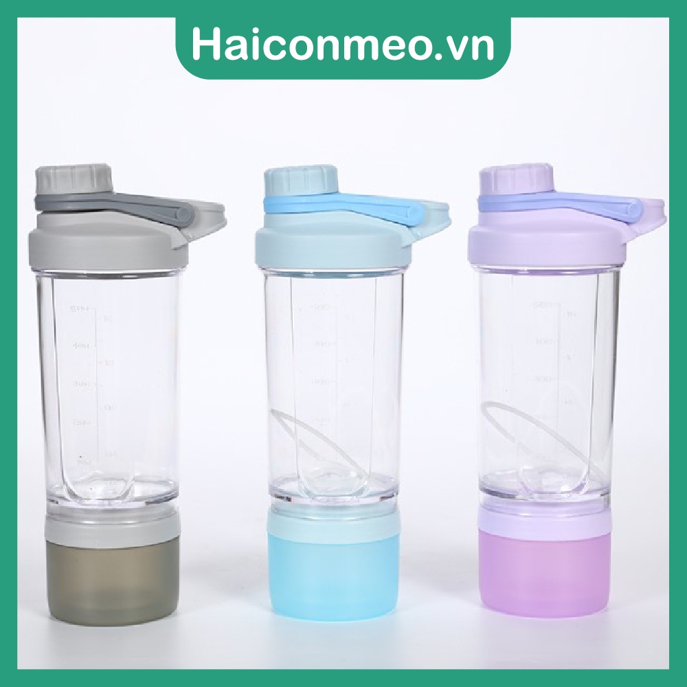 Bình lắc shaker whey tập gym bình nước thể thao shaker pha sữa protein kèm 1 hộp đựng, bóng lắc nhựa