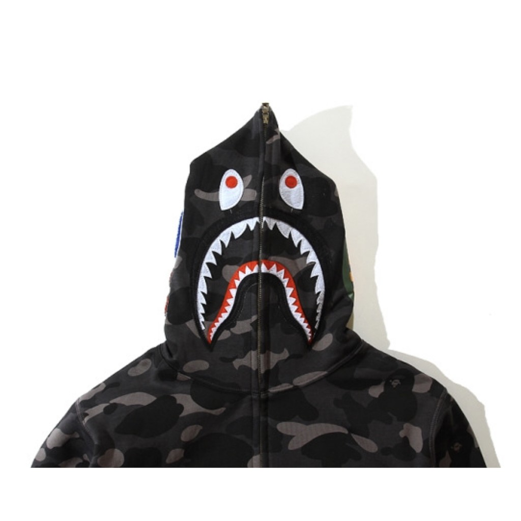 Áo khoác Bape camo đen,jacket bape shark