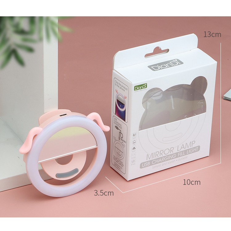 Đèn  LED Chụp Ảnh Đèn Selfie Ring light Cực sáng-  Có gương soi -Tặng kèm dây sạc - Dino Case