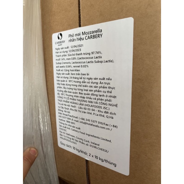 Phomai Mozzarella Carbery Ailen 2.5kg siêu kéo sợi