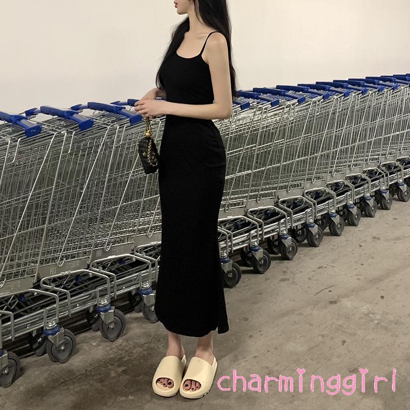 Đầm Dài Hai Dây Mỏng Màu Trơn Thời Trang Xuân Hè Dành Cho Nữ