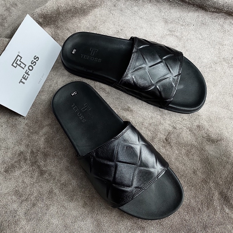 Dép nam da bò thật TEFOSS DT01 quai ngang trẻ trung, năng động size 38-44