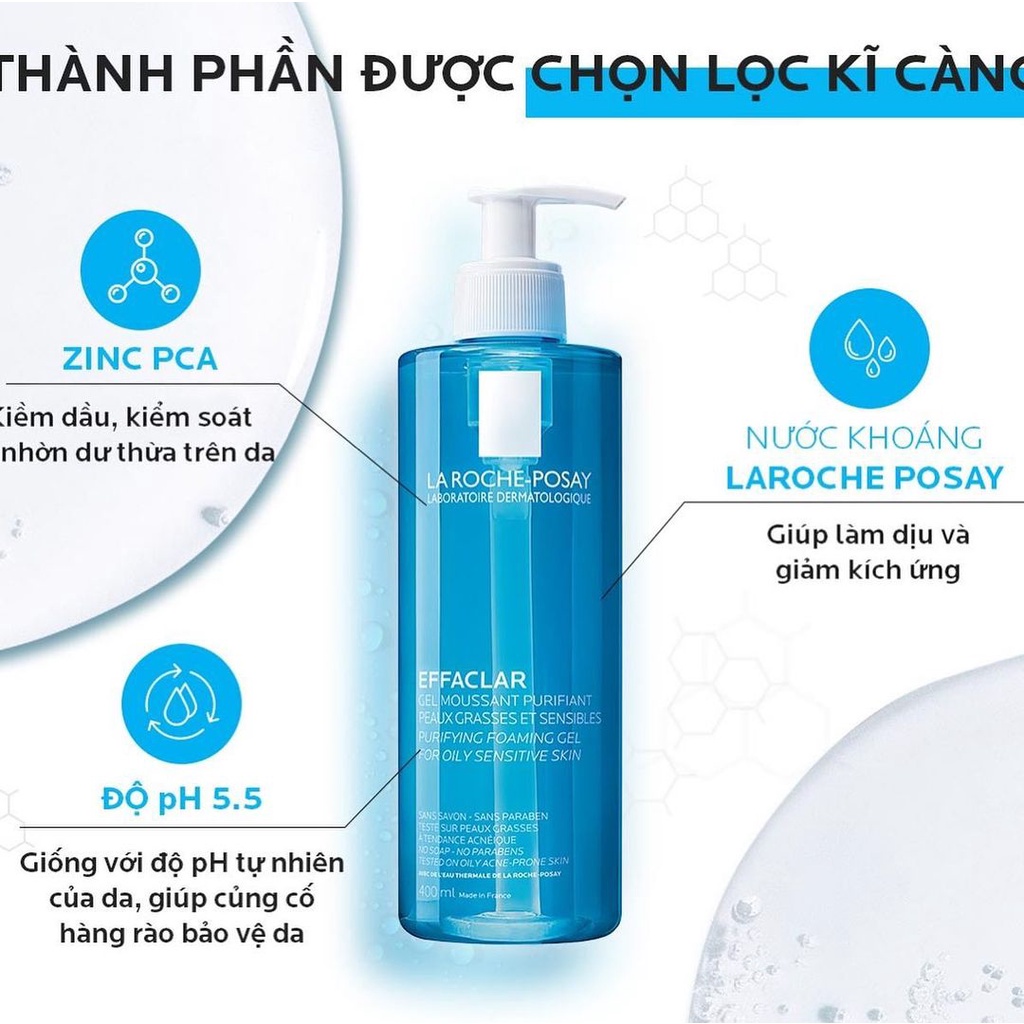 Sữa rửa mặt da dầu mụn La Roche Posay Effaclar Purifying Foaming Gel Cleanser 400ml | BigBuy360 - bigbuy360.vn