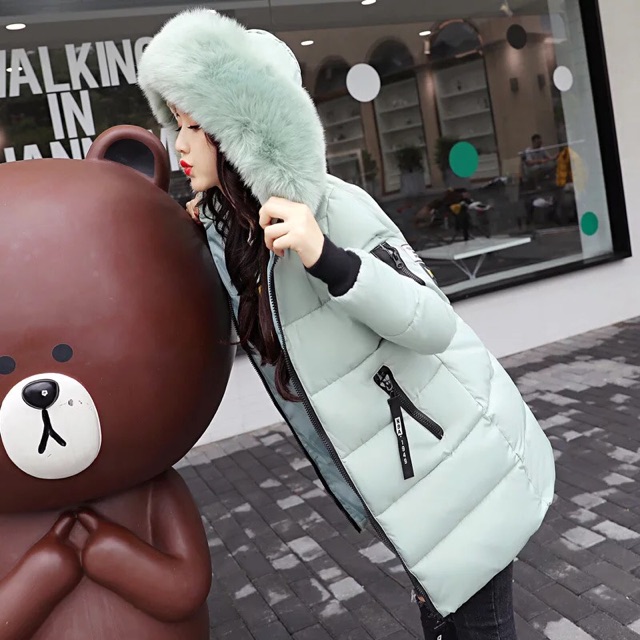 Áo phao dáng dài mũ lông siêu ấm | BigBuy360 - bigbuy360.vn