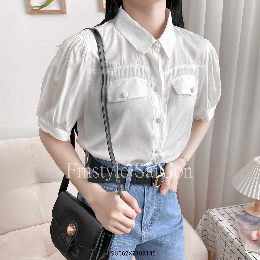 Áo tay phồng cổ bẻ 2 túi nắp ulzzang thời trang nữ Fmstyle Saigon 21SU062X2103