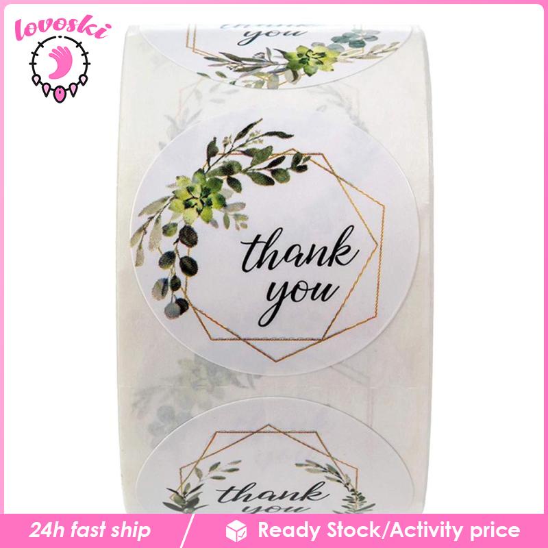 Cuộn 500 Miếng Dán Hình Tròn In Chữ Thank You Độc Đáo Dùng Trang Trí Gói Quà DIY