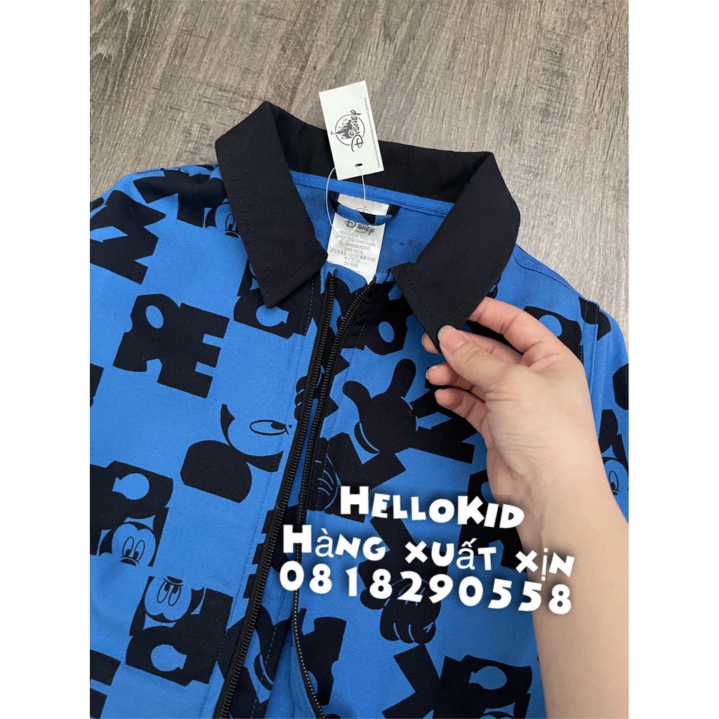 A686 - Áo khoác có cổ xanh nhiều hình Mickey bé trai