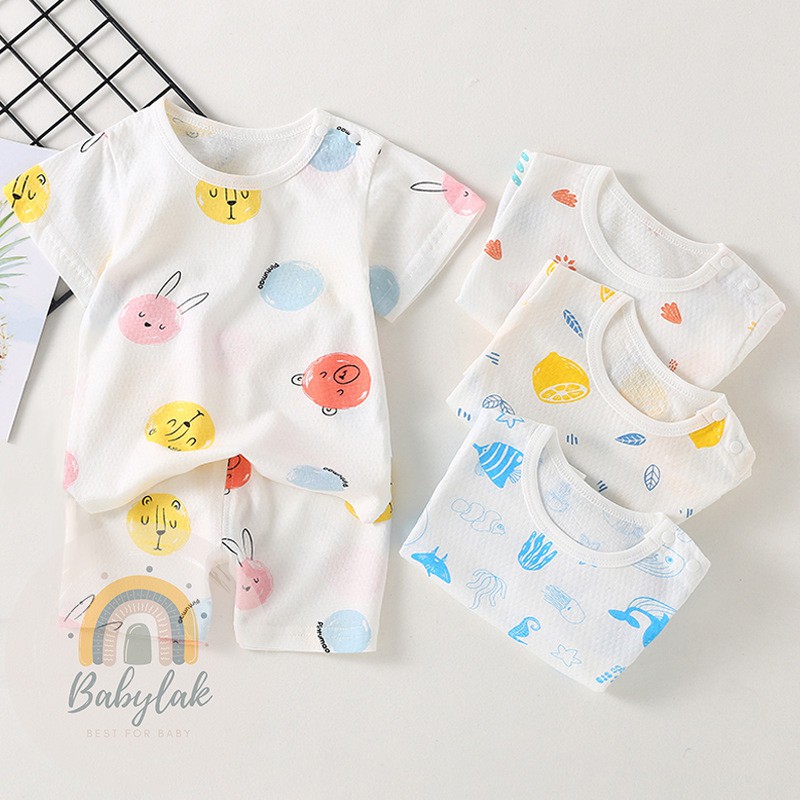 Đồ bộ quần áo thun cotton dành cho bé trai, bé gái mặc nhà mùa hè - Mẫu tay ngắn 2 - Size từ 4 đến 16kg