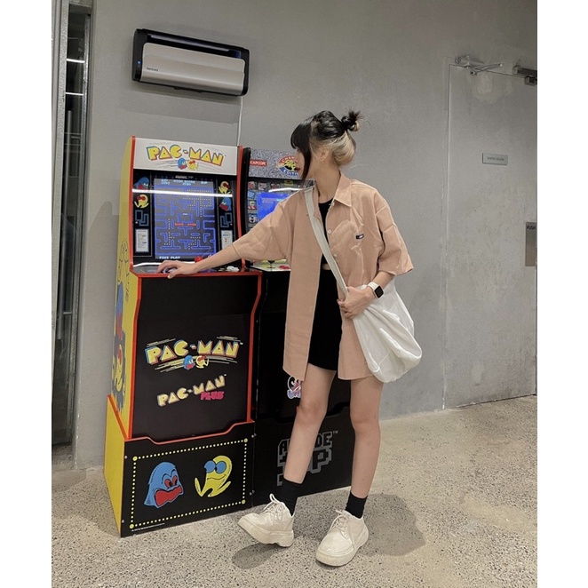 Áo sơmi tay lỡ unisex TAG JAY màu ĐEN/TRẮNG/HỒNG/XÁM XANH/MINT  Nam nữ unisex  Áo Sơ Mi form rộng style Ulzzang