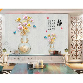 Tranh dán tường Bình hoa đa sắc màu nổi bật, tranh 3d dán tường hiện đại (tích hợp sẵn keo) MS702534