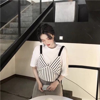 Set áo thun phối áo sọc