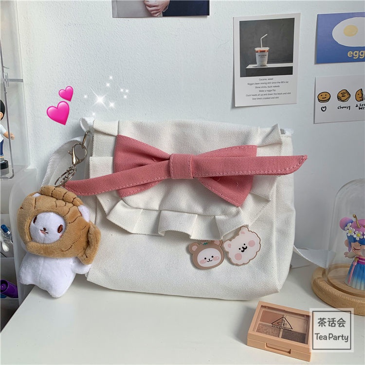 Túi vải đeo vai đính nơ phong cách lolita Nhật Bản túi đeo vai ngọt ngào của nữ sinh túi jk