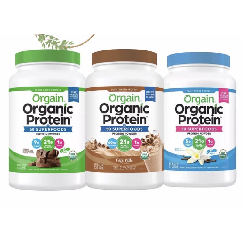 Bột Đạm Thực Vật Hữu cơ Mỹ ORGAIN Organic Protein &amp; Superfoods Protein Powder 1224g hương Vani, Café Latte &amp; Chocolate