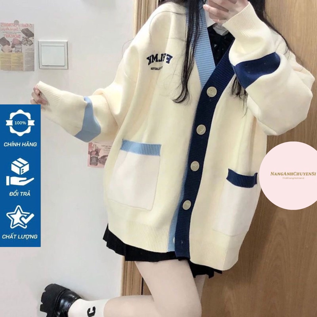 Áo Khoác Cadigan Thêu Chữ Phối 2 Màu Áo Khoác Cadigan Viền Khuy Ulzzang Len Dệt Mềm Mại Phù Hợp Cho Mùa Thu Đông Ak1281
