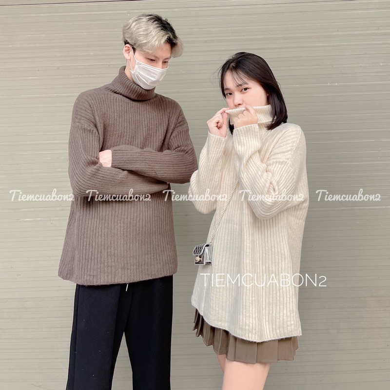 Áo len gân trơn cổ lọ mặc đôi đều đẹp 4 màu