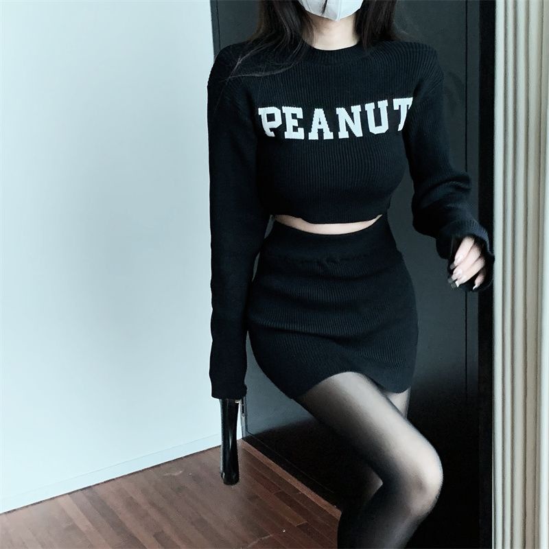 Bộ Áo Sweater Tay Dài Dáng Ôm + Chân Váy Quấn Eo Cao Thời Trang Cho Nữ