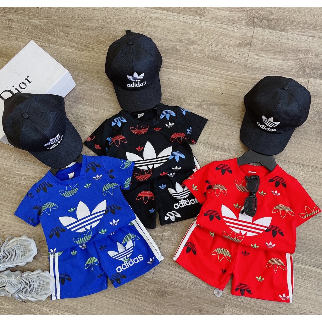 Xả hàng, Bộ cộc tay bé trai, bộ ba lá in tràn TẶNG KÈM MŨ cho bé