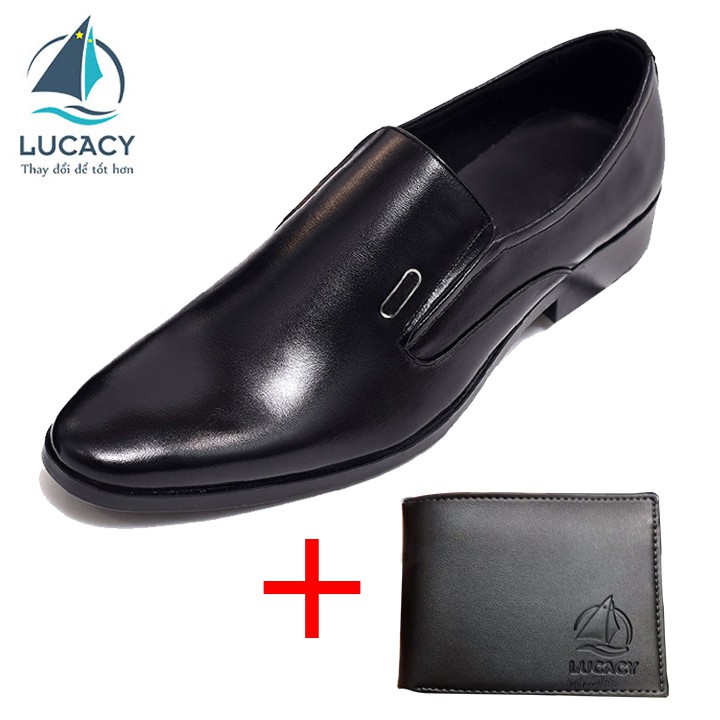 Combo giày lười nam công sở da bò N1101MD + 1 ví da LUCACY