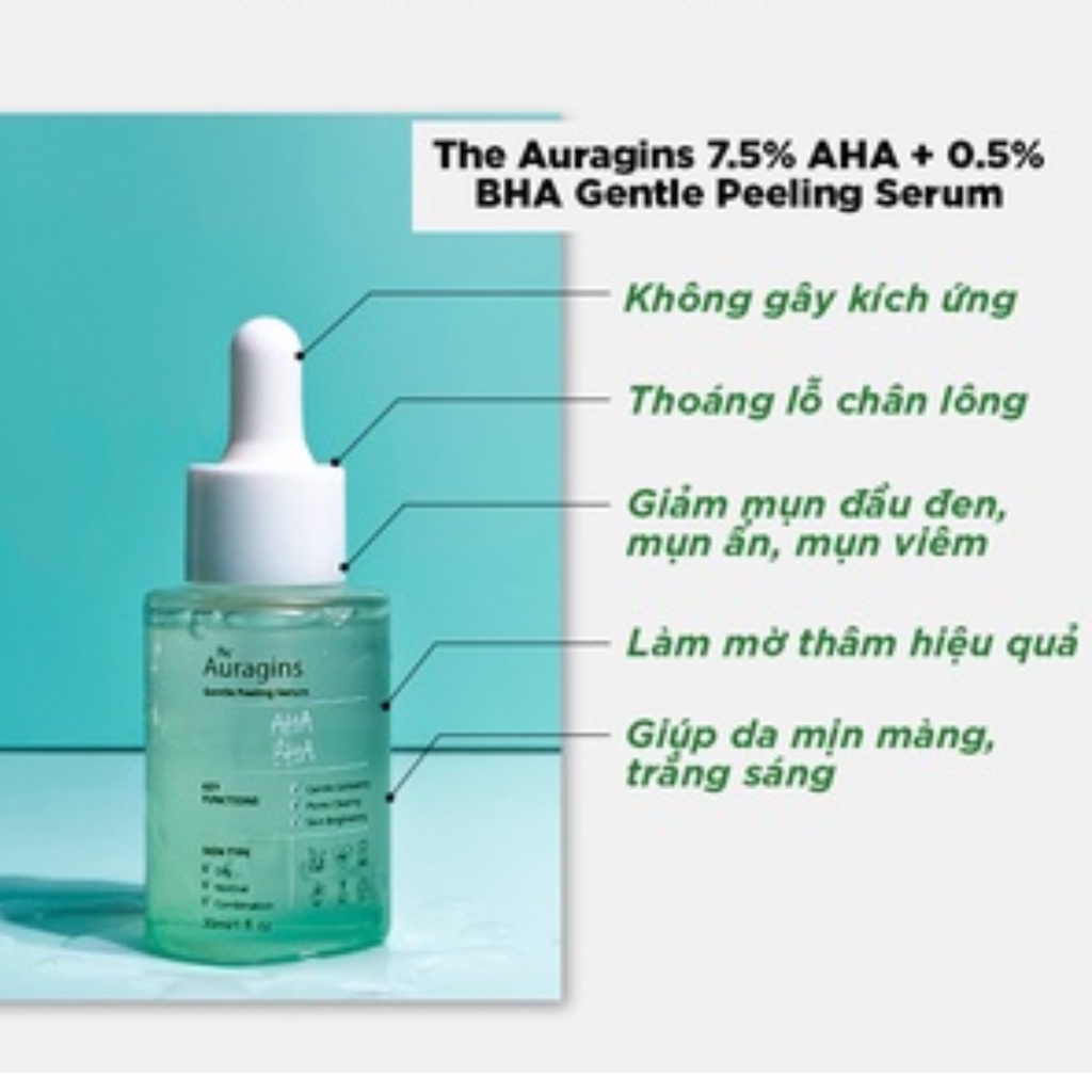 Tinh Chất Tẩy Tế Bào Chết The Auragins 7.5% AHA + 0.5% BHA Gentle Peeling Serum 30ml