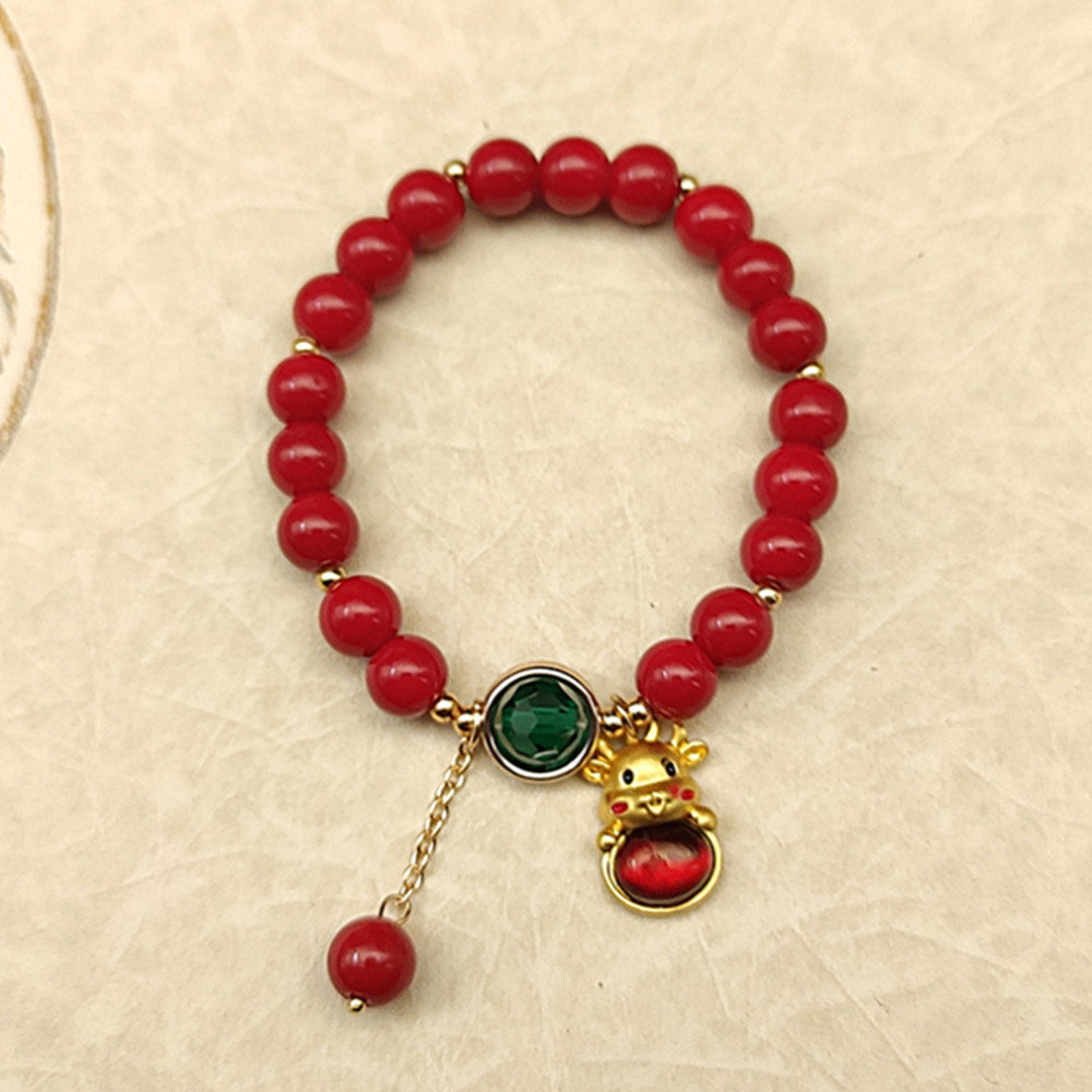 Glass Crystal Lucky Bag Red Bead Bracelet Cute Cattle Pendant Adjustable Fashion Accessories Women