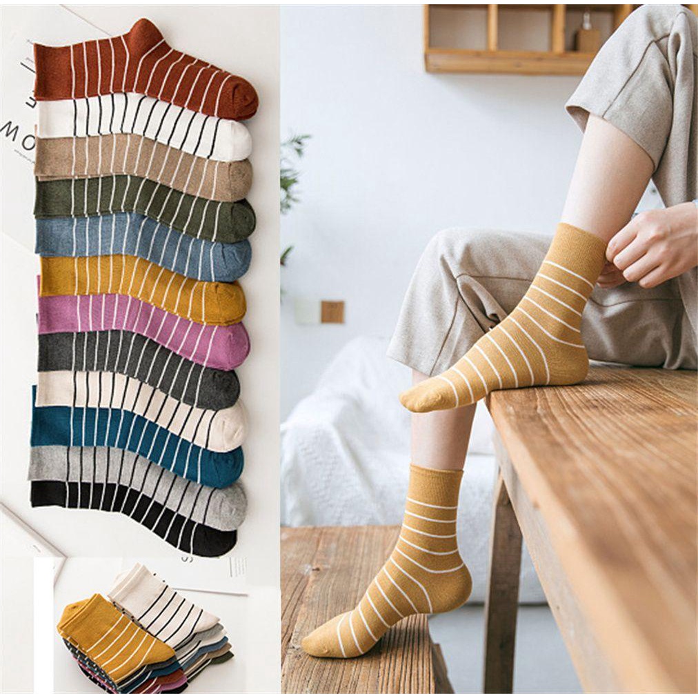 Vớ Cổ Trung Họa Tiết Kẻ Sọc Phong Cách Hàn Quốc Cho Nữ
