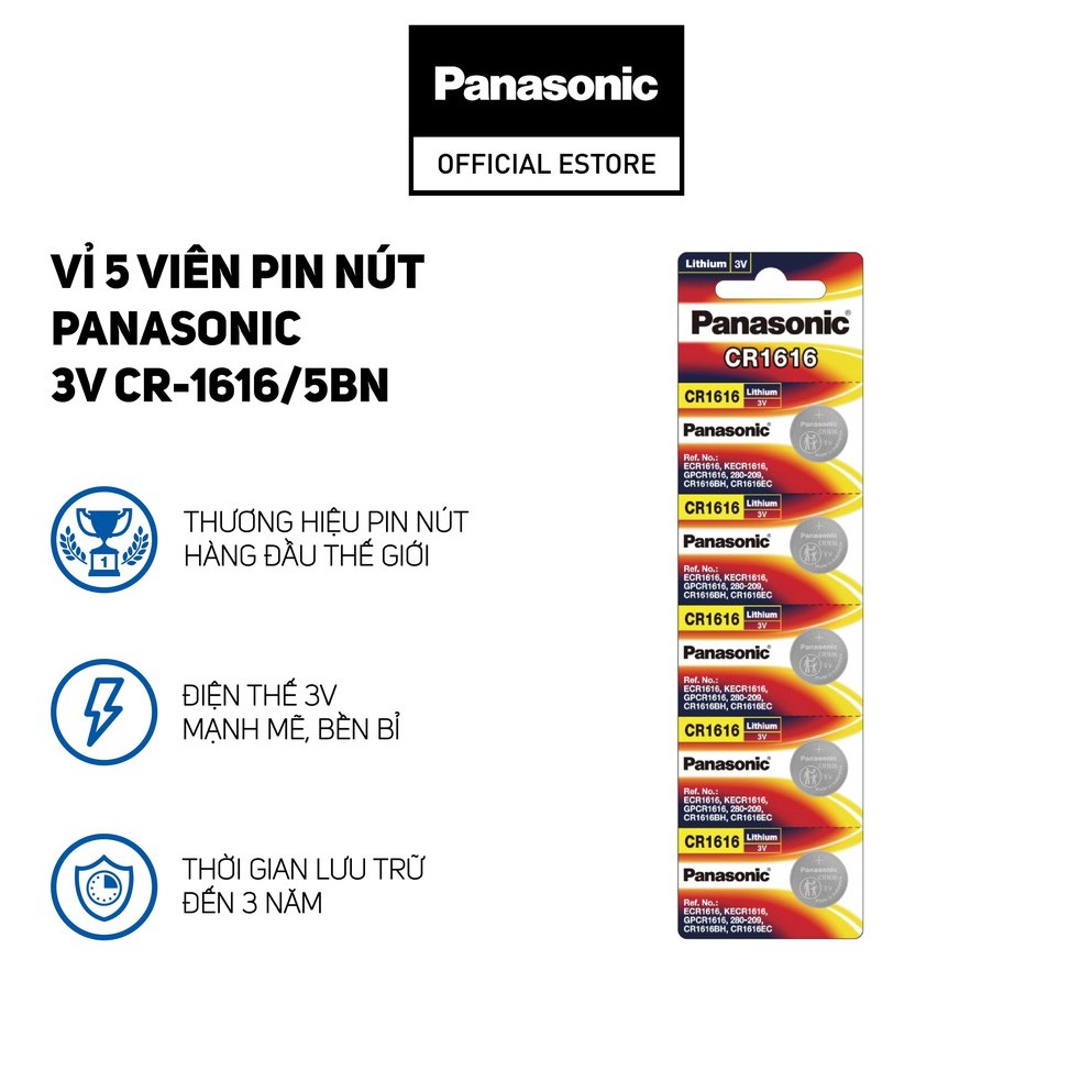 Vỉ 5 viên Pin nút Panasonic 3V CR-1616/5BN - Hàng Chính Hãng