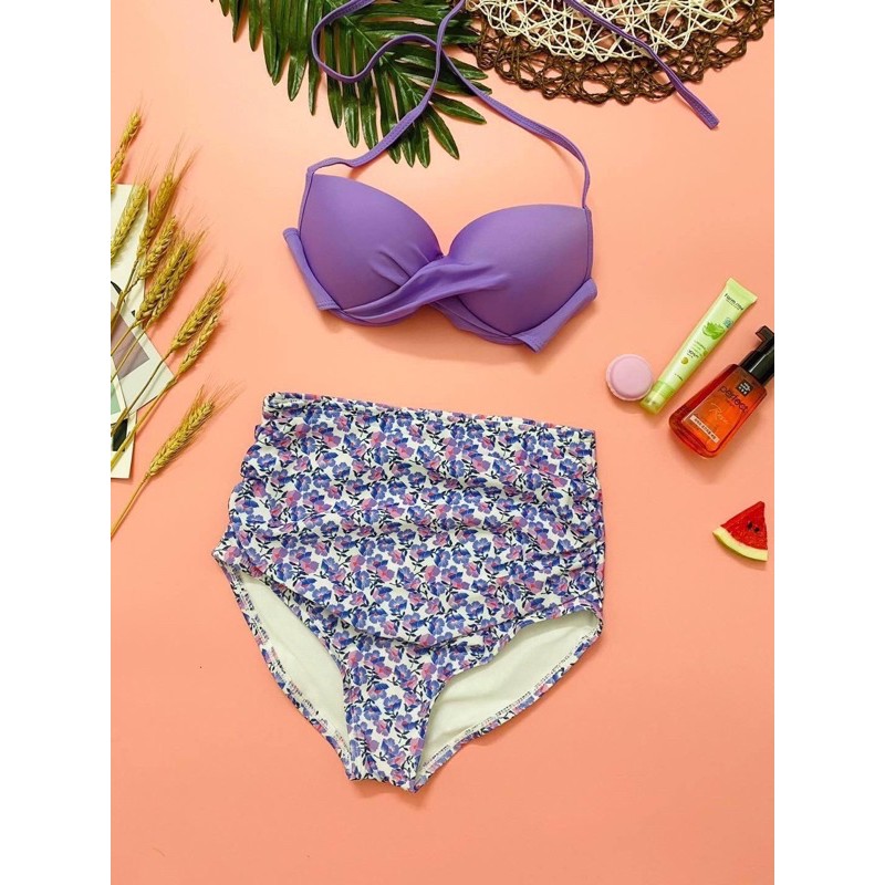 Set bikini cạp cao quần nhúng che bụng