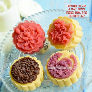 Khuôn bánh trung thu 50g 4 mặt tròn rồng, phượng, hoa
