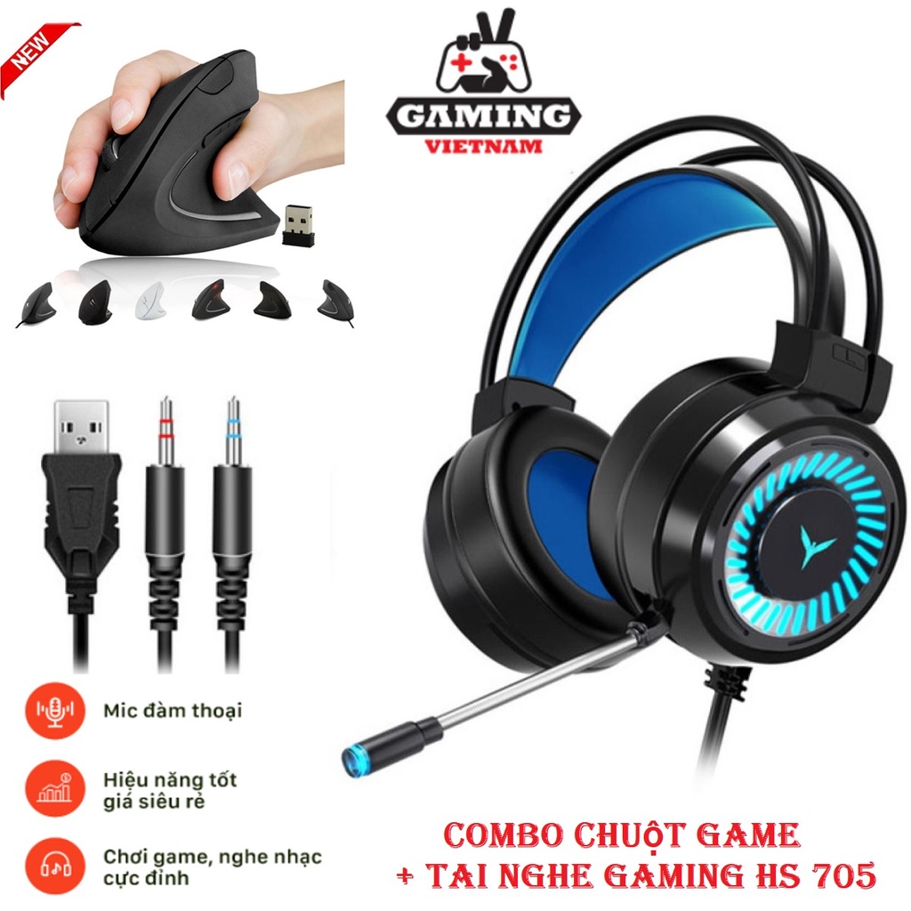 Combo Tai Nghe + Chuột Game Tai nghe chuyên Game chụp tai (Headphone Gaming) Headset Pro HS705 cho gamer