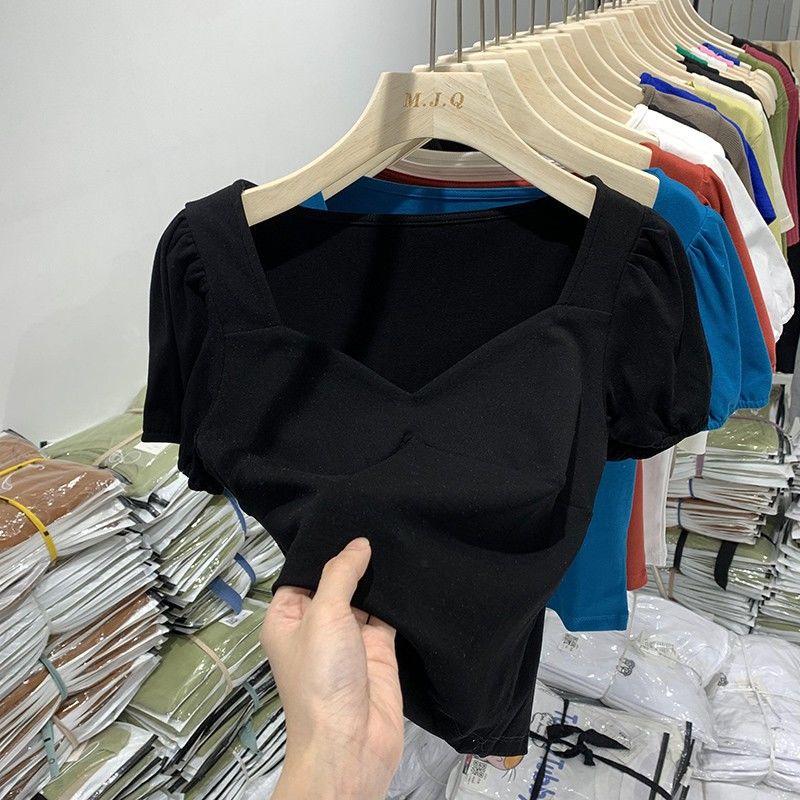 Áo thun BH tay ngắn phồng chất liệu cotton 2022 thời trang mùa hè cho nữ