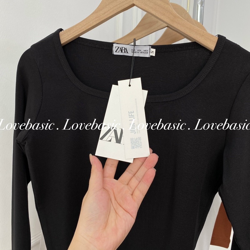 ÁO croptop nữ cổ vuông tay dài dáng ôm, chất co dãn siêu tôn dáng Lovebasic