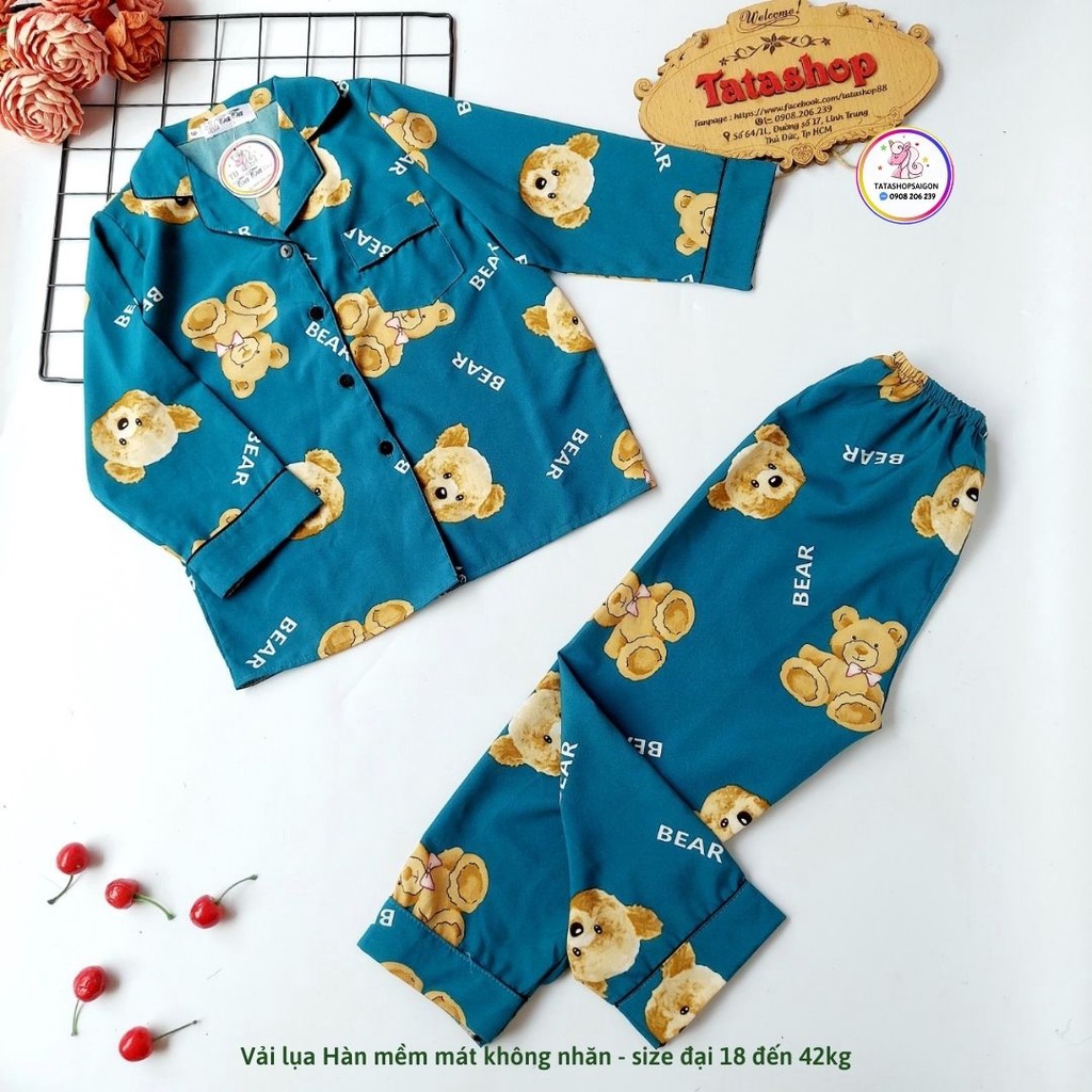 [16 40KG] Bộ pijama tay dài cho bé trai bé gái chất lụa hàn cao cấp size đại - bộ quần áo thu đông cho bé 089