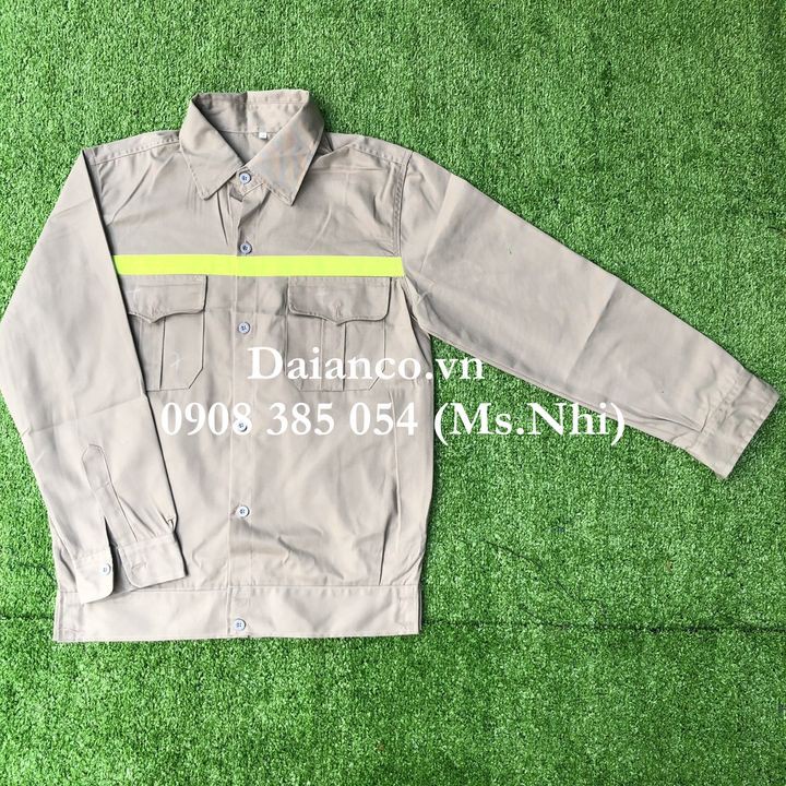 Áo bảo hộ công nhân may kèm phản quang vải kaki Nam Định thoáng mát- Hình thật