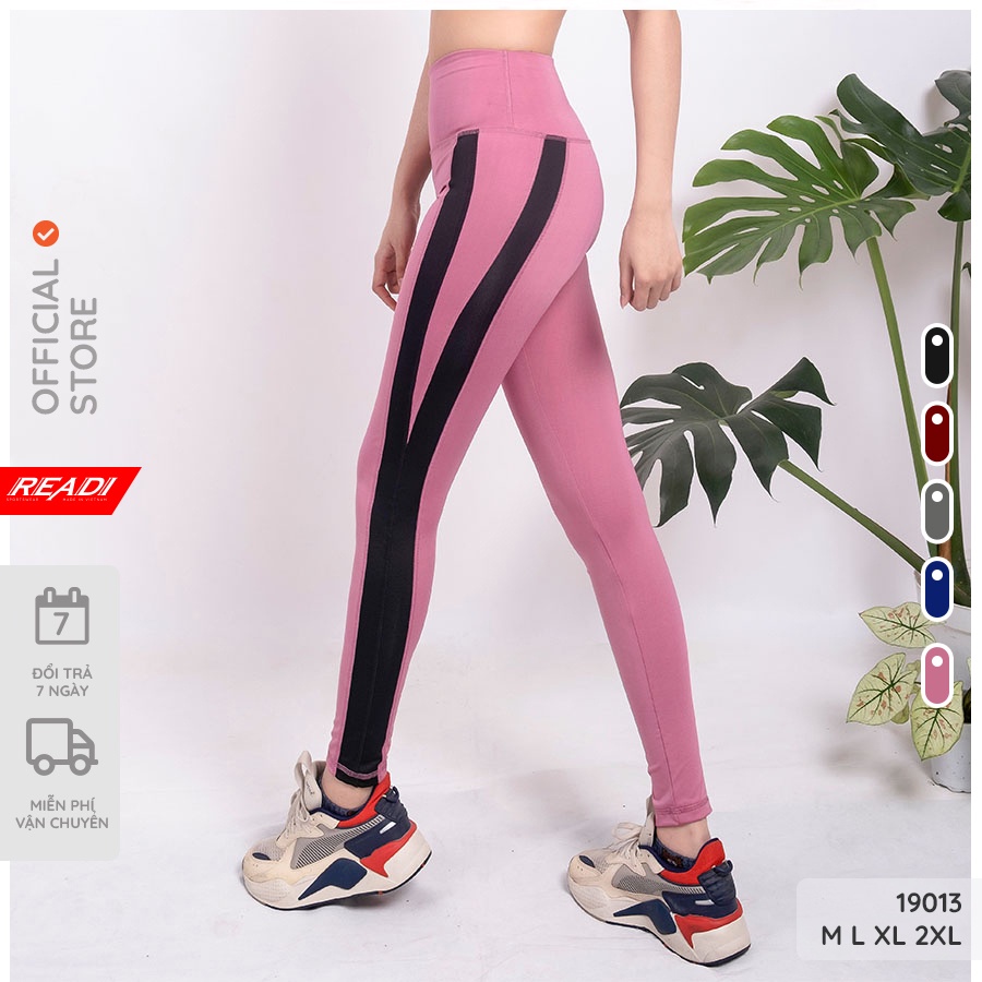 Quần dài tập gym nữ cạp cao sọc đôi READI - 19013