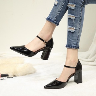 Giày Mũi Nhọn Phối Dây Hở Gót 5p da bóng MÃ A14