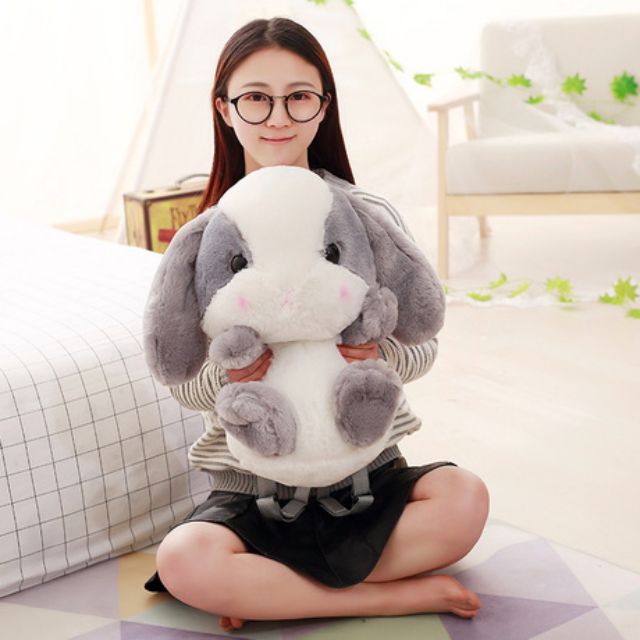 Balo thỏ bông gối ôm Cute 50cm 2 ngăn đựng (Hàng có sẵn)