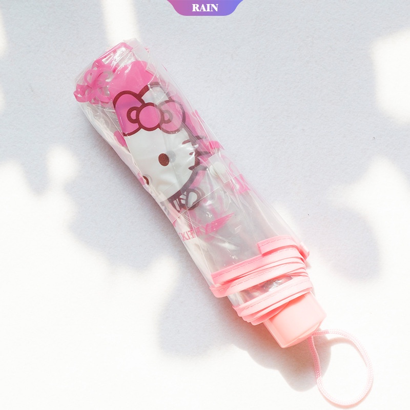 Dù Gấp Trong Suốt Chống Gió In Họa Tiết Hello Kitty Dễ Thương Cho Nam Và Nữ