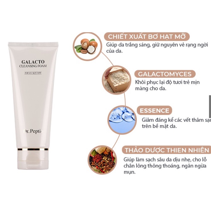 Sửa rửa mặt tạo bọt dịu nhẹ giảm mụn cho da mụn Dr.Pepti Galacto Cleansing Foam LUVELA RM03