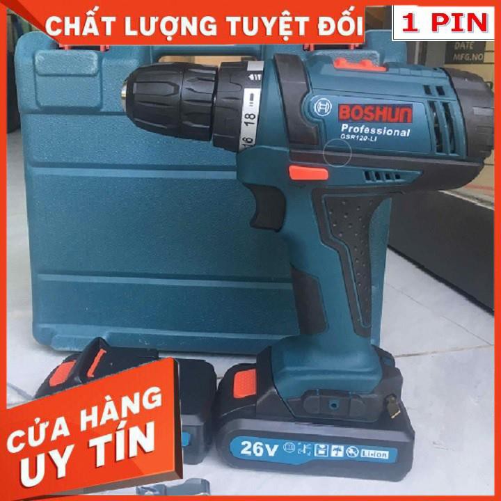 Máy khoan pin BOSHUN 26V 1 pin TẶNG MŨI KHOAN Made in JAPAN