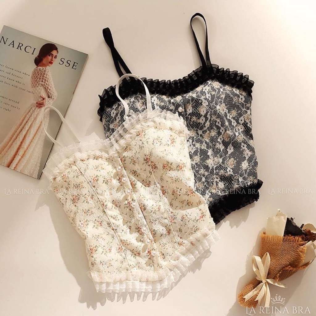 Áo 2 dây Bra Ren Tiểu Thư Đính Ngọc Siêu Xinh - Áo Croptop Hai Dây Loại 1