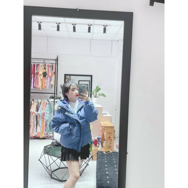 Áo phao béo có mũ lông chồn tách rời túi chéo | BigBuy360 - bigbuy360.vn