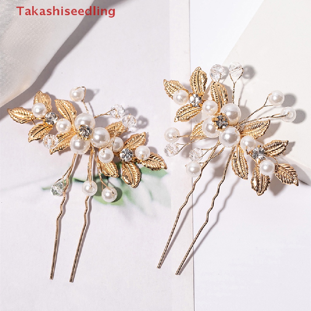 (Takashiseedling) Trâm Cài Tóc Hoa Lá Pha Lê Ngọc Trai Hình Chữ U Phụ Kiện Hán Phục Cho Cô Dâu