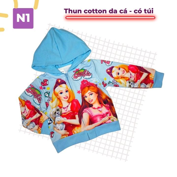 Áo khoác cho bé gái hình công chúa từ 10-43kg - Thun cotton da cá - Tomchuakids