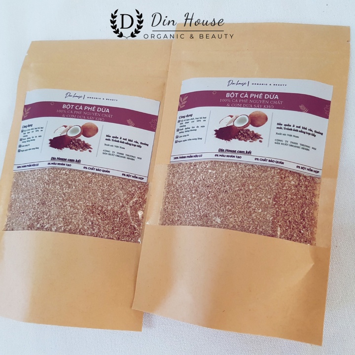 Bột cà phê dừa tẩy tế bào chết organic bột tắm trắng sáng da giảm mụn lưng 100gr Din House | BigBuy360 - bigbuy360.vn