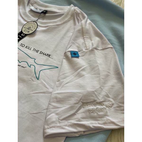 Áo thun tay lỡ Levents Shark cá mập full tag nam nữ cotton form rộng unisex - Gin Store