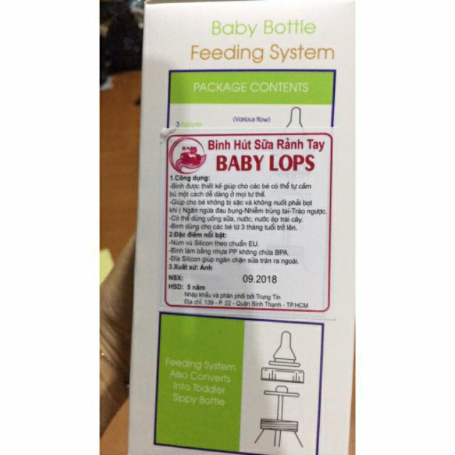 Bình sữa rảnh tay Baby Lops 180ml/260ml