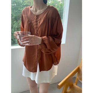 Áo sơ mi voan lụa cúc bọc 90203 CHERRYCOCO