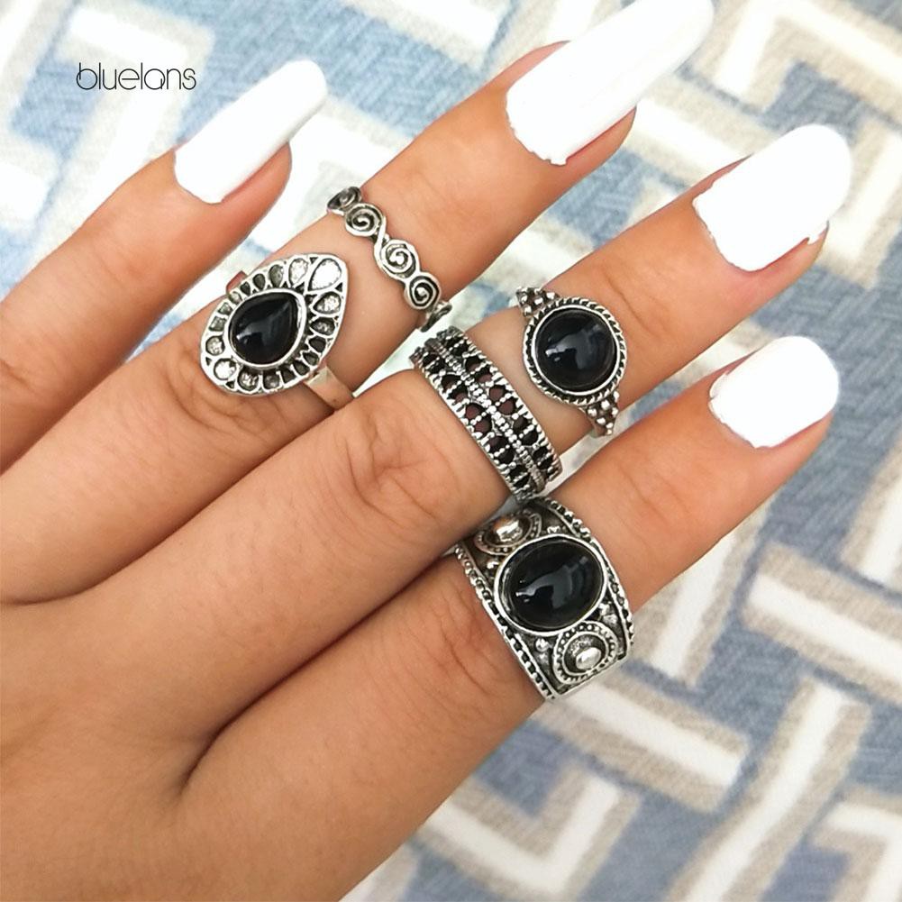 Set 5 Nhẫn Đeo Đốt Ngón Tay Phong Cách Vintage Cho Nữ