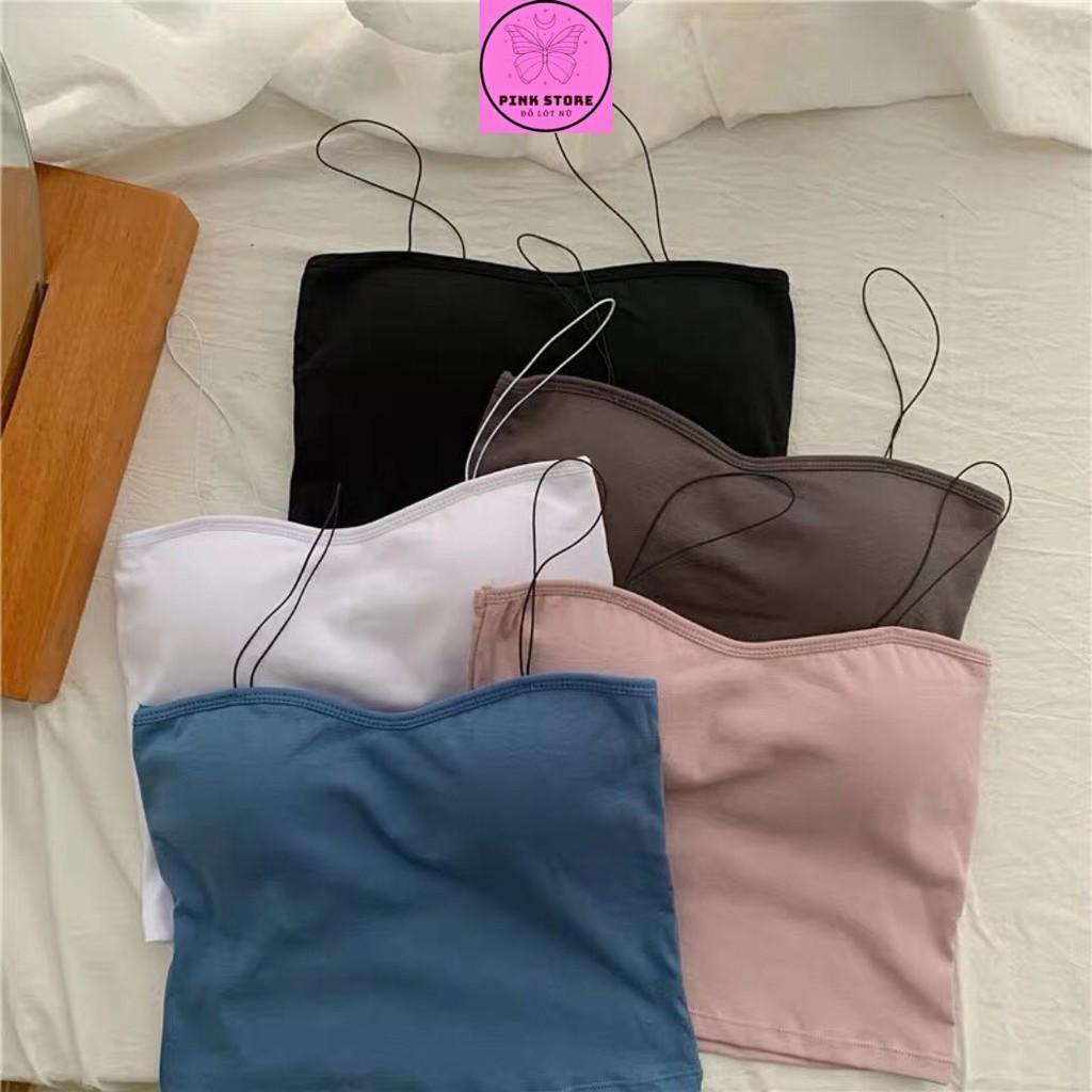 Áo Bra Hai Dây Nữ Croptop Cotton Có Đệm Ngực Sợi Bún Free Size PINK STORE