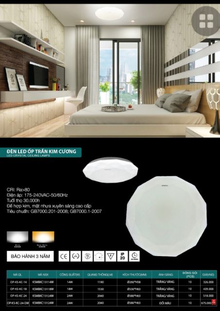 Đèn ốp trần kim cương 24W Kosoom